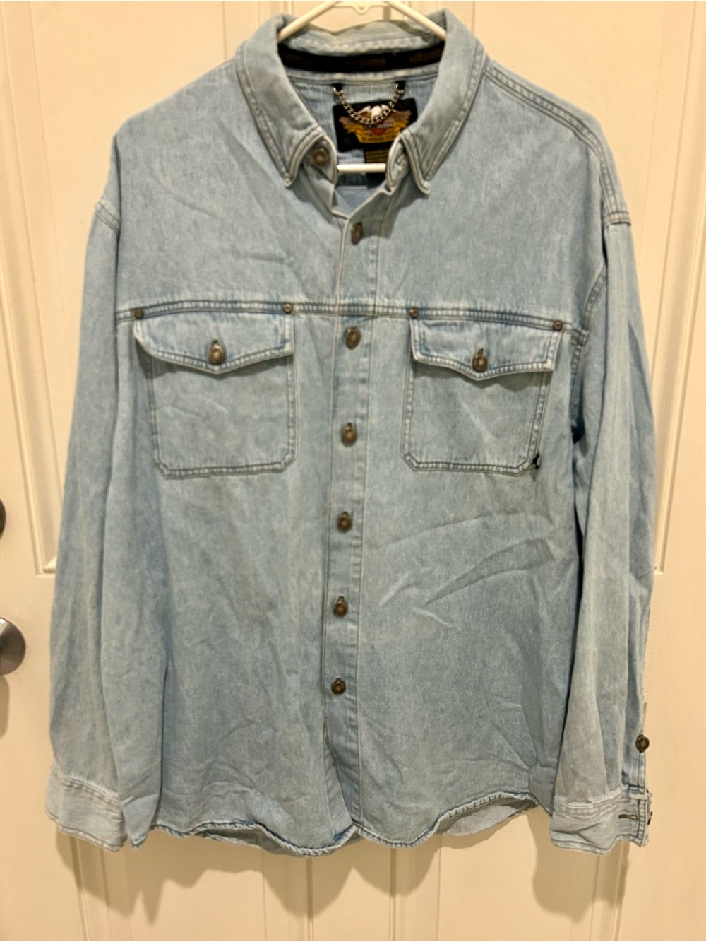 Vintage Harley Davidson  100 Year Anniversary Blue Denim Shirt - Men